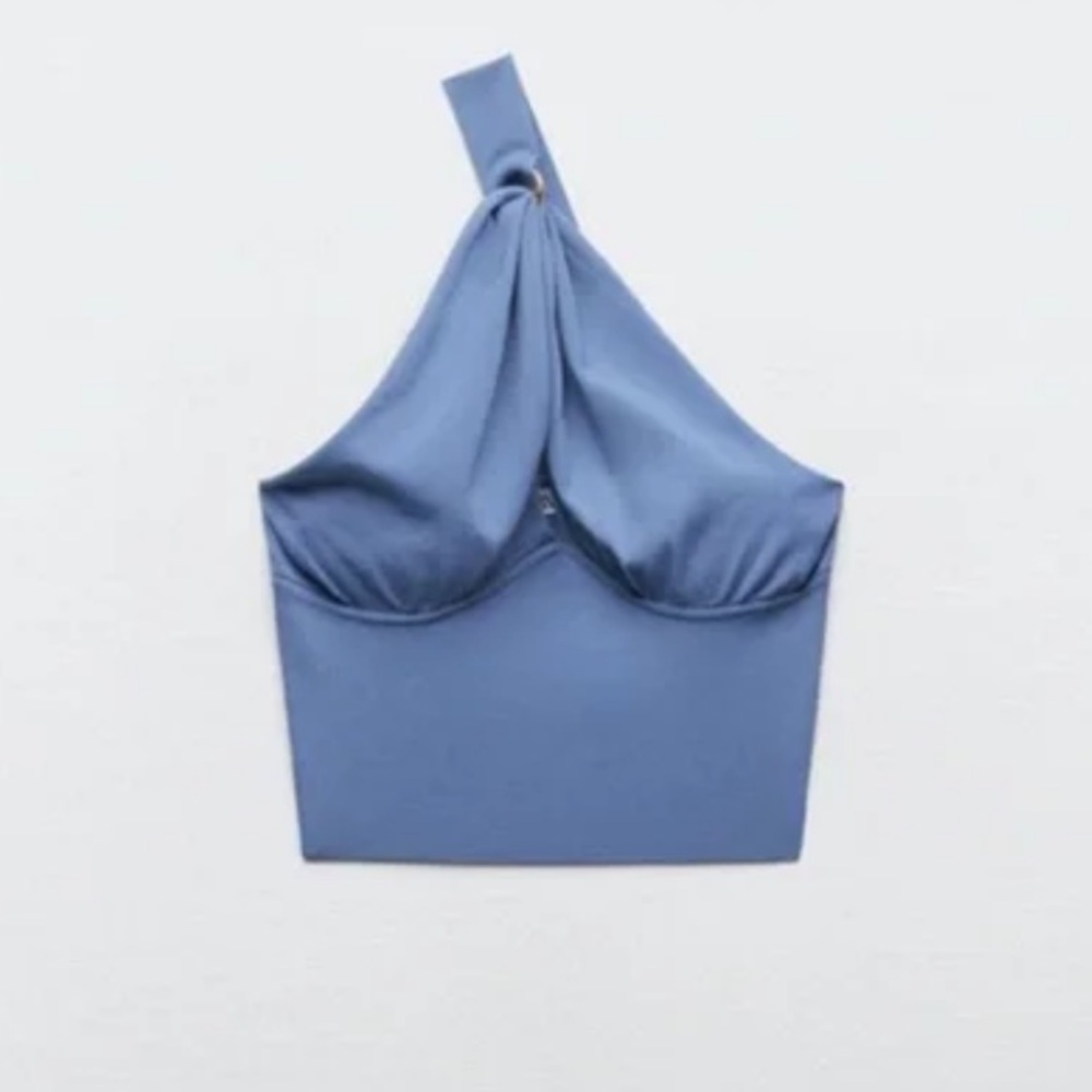 Zara Blue Assymetric Buckle Top